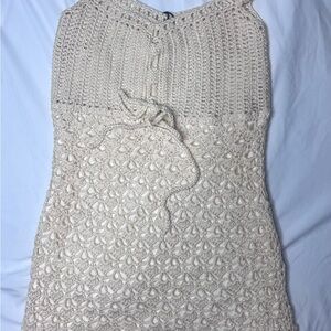 Cream Crochet Sleeveless Dress